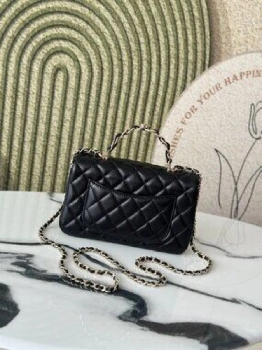 CHANEL Lambskin Mini Flap Gold Ball Crossbody Bag Black